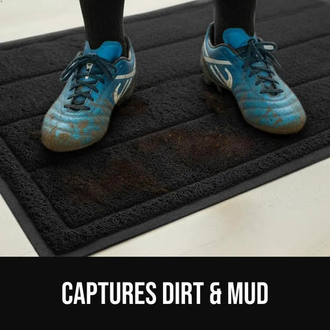 Mesh Weave Dirt Grabbing Doormat For Indoor Outdoor Use With Low Profile Entry Mat 35x23 Heavy Duty Black Welcome Mat in use