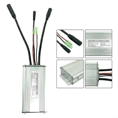 Top Tier 36V Or 48V Ebike Controller Upgrade For Brushless Motors With Smooth Sine Wave Tech, 500W Power And 22A Peak Current For Serious Riders. Aluminum ebike controller with wiring and mounting bracket