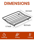 Nonstick V Shaped Roasting Rack For Oven Pan 10 By 8 Inch with labeled dimensions, wire rack grilling and cooling features