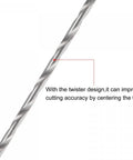 Close-up of Five Pack 0.7mm Mini Micro Twist Drill Bits High Speed Steel Straight Shank with center enhancing twist design.