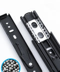 Close-up of Two Pack 5 Inch Black Steel Side Mount Ball Bearing Soft Close Drawer Slides With Full Extension Quiet Operation And Zinc Plated Finish