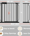 Walk Through Baby Gate For Stairs, Adjustable 38.5 To 43.5 Inch Wide, Pressure Mounted Safety Gate With Door, Black Tension Metal