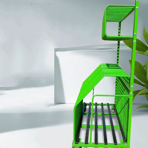 Super Heavy Rolling Storage Cart, Multi Level Tool Organizer, green steel frame with slatted shelves for gear organization.