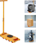 Heavy Duty Machine Skates Roll Like A Dream Carbon Steel Frame With 360 Degree Swivel Polyurethane Wheels, showcasing equipment movement in a warehouse.