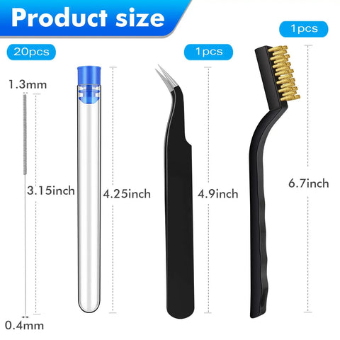 All In One 22 Piece 0.4mm 3D Printer Nozzle Cleaning Kit With Precision Cleaning Needles For Easy Clog Removal And Safe Maintenance Delivers Thorough Cleaning Without Damaging Sensitive Components Ideal For Extruder Care, 0.4mm needle and tools
