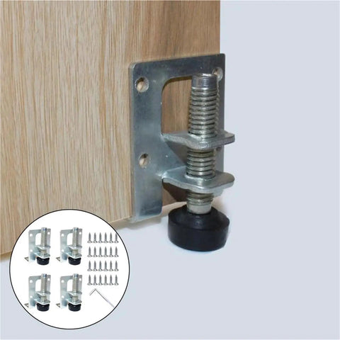 Adjustable Leveling Feet Set Of 10 Heavy Duty Height Adjusters with threaded precision and reinforced metal frame, installed on wood surface