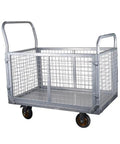 6 In 1 Platform Cart With Removable Cage Heavy Duty Folding Flatbed Lift Cart For Warehouse Grocery And Storage 1800 Lb Capacity With 6 Inch Swivel Wheels Built From Durable Steel For Easy Maneuvering And Versatile On The Job., steel cart with removable cage, side view