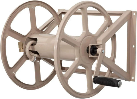 Heavy Duty Steel Hose Reel For Wall Or Floor Mount, Beefed Up To Hold 200 Feet Of Five Eighth Inch Hose, Weather Resistant Tan Finish