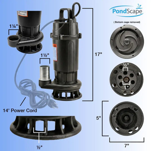 Submersible Grinder Pump For Wastewater And Dirty Water With Built In Debris Macerator System showing dimensions and cord length.