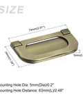 Dimensions of 74mm Ring Pull Handles Set Bronze Zinc Alloy Hidden Recessed Flush Mount Furniture Grips with Screws for Drawers