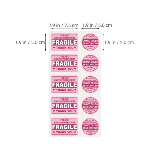 Fragile Shipping Labels Pack With Red Copper Plate Stickers For Quick ID And Clear Communication, Rectangle And Round Shapes For Courier Ops And Packing Supplies, Handle With Care, 2.9x1.9 in
