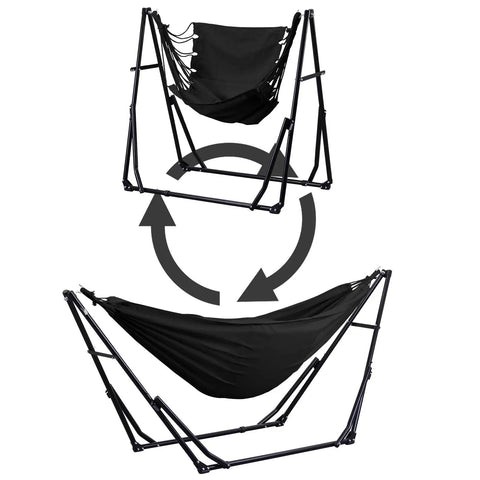 2 In 1 Hammock With Stand For Outdoors Portable Heavy Duty Steel Frame Supports Up To 480 Lbs Easy Setup In Minutes Black Multi Functional Swing Chair