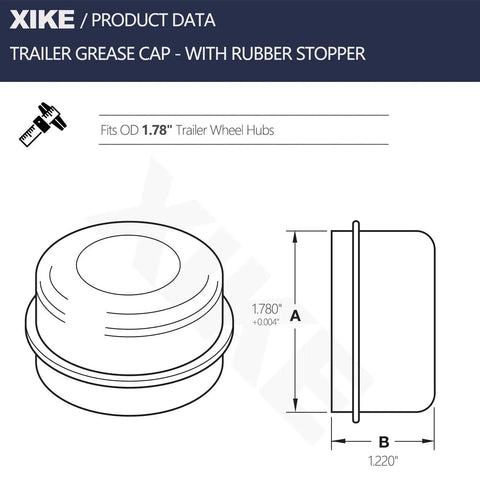 Diagram of Two Pack 1.78 Inch Outer Diameter Trailer Bearings Dust Cap Grease Cap With Galvanized Corrosion Resistant Finish