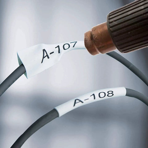 Heavy Duty Heat Shrink Tube Labels Half Inch By 5 Feet Badass Adhesion on marked wires for quick identification.