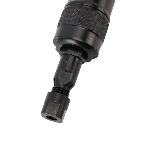 Close-up of the Top Shelf High Speed Air Powered Die Grinder Bad Boy At 24000 Rpm lightweight black chuck for tool attachment.