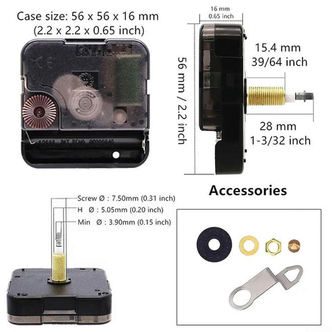 High Torque Clock Movements For DIY Repairs, Silent Quartz Battery Wall Movement, 28mm Shaft, 15.4mm Thread, accessories