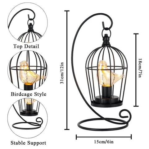 Birdcage Bulb Decorative Lamp Battery Operated 13 Inch Tall Cordless Accent Light with detailed views and measurements
