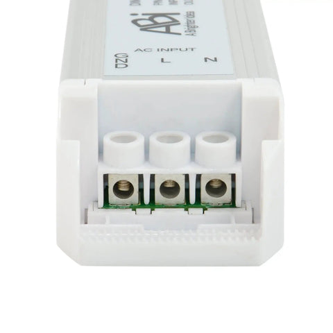 Close-up of terminal end of a 24V LED Strip Light Power Supply And Triac Dimmable Driver 120W Converts 120V AC To 24V DC