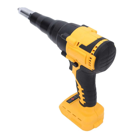 Heavy Duty Cordless Rivet Nailer With Brushless Motor And Auto Reverse Works Perfectly With Dewalt Dcb Batteries For Overhead Jobs Or Tight Spaces Includes Led Light Plus 18 Inch Rivet Cap Kit To Zip Up Metal Sheets Fast. yellow black cordless rivet tool
