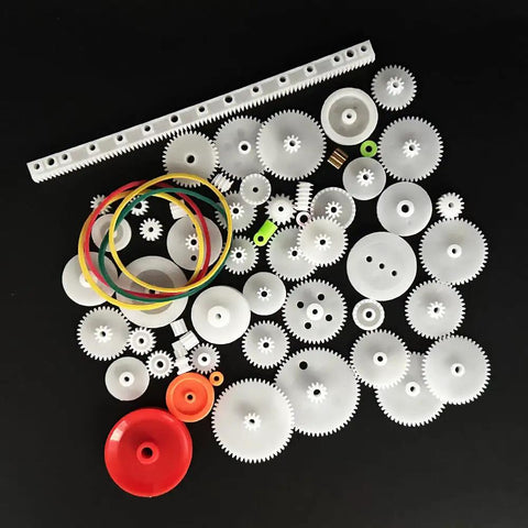 60 Piece Plastic Gear Kit For DC Motors And RC Cars Belt Pulleys Spindle Gears Crown Gears Racks And More DIY Gear Replacement Set