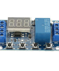Get In Gear With This Plug And Play Digital Timer Relay Module Featuring A Sharp Led Screen And Dead Simple Settings For Bullseye Timing On Any 6 To 30 Volt Heavy Duty Build - close-up view of digital timer relay module with LED display and blue relay.