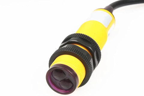 Go-To Proximity Switch And Photoelectric Sensor Kit For Precise Object Detection, 10cm Range, Diffuse Reflection Infrared Sensor, DC 6 To 36V, 3 Wire NPN NO Output, Noncontact Displacement Sensing For Industrial Automation And Robotics, yellow cylindrical sensor