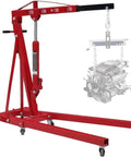 Zero Hassle 4000 Lbs Hydraulic Engine Hoist Shop Crane With Folding Frame And Reinforced Four Position Boom in red for garage use.