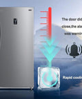 Built Different 18 Cu Ft Upright Freezer And Convertible Fridge With Tempered Glass Shelves Garage Ready, showing alarm feature and icy visuals.