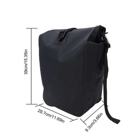 Rainproof Bike Rack Pannier Bag With Reflective Strips And Buckle, Adjustable Straps; dimensions 15.35x11.69x3.66 inches.