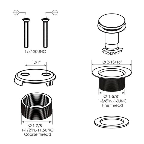 Sleek Champagne Bronze Bathtub Drain Kit With Overflow And Integrated Hair Catcher For A Major Bathroom Flex Featuring detailed installation diagram with measurements.