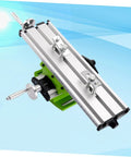 Rock Solid Mini Milling Machine Worktable With Slick Compound Drill Slide Table And Heavy Duty Multifunction Vise Fixture For Bench Drill X Y Axis Precision, detailed view of the aluminum body and hand wheels.