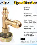 Brass Propane Gas Control Valve With 3/8 Inch Male Flare Thread And M10x1 Metric Thread, High Pressure Needle Valve on white background