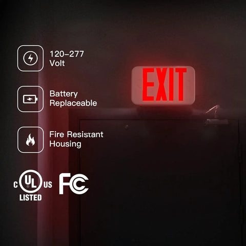 Red LED Exit Sign With Battery Backup For Businesses UL Certified Best Bet Exit Light Easy To Install 120 277V AC Fire Resistant
