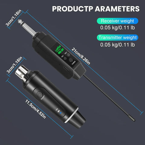 Two Transmitters 2.4G Wireless Microphone System With Receiver And Volume Control, Low Latency, Rechargeable dimensions