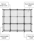 20 Grid Wire Mesh Storage Organizer With Interlocking Cube Panels For Tool Sorting Gear Tidy And Closet Makeovers Black Rack showing customizable layout and rust-resistant steel.