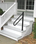 Sturdy Metal Outdoor Stair Handrail For One To Three Steps Single Post Wrought Iron Design Matte Black Rust Proof Railing Perfect For Garage Stairs And Home Entryways Built Tough With Easy Install on white steps