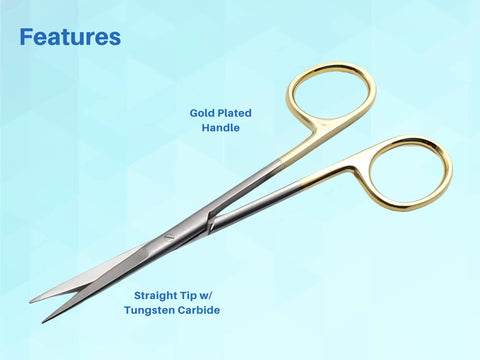 Pro Grade 5.5 Inch Straight Scissors With Gold Plated Handle And Tungsten Carbide Inserts For Precision Cutting Extra Sharp Durable And Autoclavable Crafting Shears For Arts Sewing And Fashion Projects, gold handle close-up