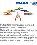 ColorPoint Stainless Steel Compact Pruning Shears With Quarter Inch Cutting Capacity, Heavy Duty Blade, And Easy Grip Handle For Trimming Stems, Perennials, And Small Wood, Corrosion Resistant Garden Clippers In Berry Red, shown with product features in background.