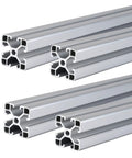 Pro Grade 4040 T Slot Aluminum Extrusion Profile 48 Inch 1220 Millimeter Slick Anodized Silver Rail For 3D Printers CNC Routers And Kickass DIY Rig Heavy Duty Framing Kit 4 Pack, showing extrusions with T-slot ends.