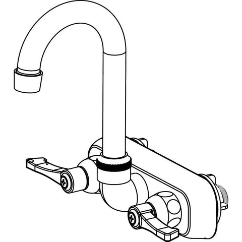 Scrub And Handwash Wall Mount Faucet With Gooseneck Spout And Removable Cartridges, Model LKB400, side view illustration