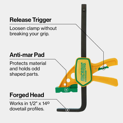 Grr-rip Grip-Strong Dovetail Clamps Two-Pack For Woodworking Jigs And Sleds - T-Track Compatible, yellow clamp features.