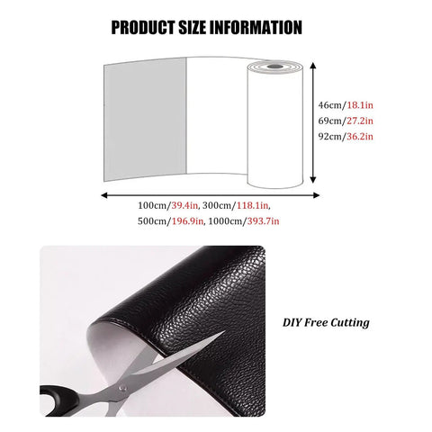 Blue Leather Repair Tape Self Adhesive For Furniture Car Seats Vinyl Upholstery Quick Fix DIY Friendly With Waterproof Scratch Resistant PU Leather Patch And Strong Adhesion Washable Roll For Sofas Cars And Motorcycle Seats, showing size options and DIY cutting with scissors.