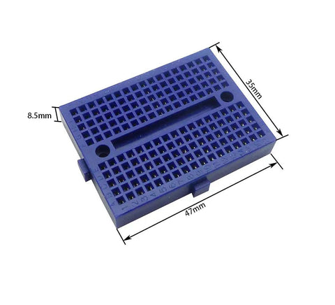 Blue mini breadboard from Six Piece 170 Tie Points Mini Breadboard Kit With 65 Jumper Wires For Arduino And Raspberry Pi Diy Projects