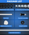 Universal Camshaft Bearing Tool Kit For Easy Installation And Removal package list with neoprene sleeves and adapters