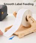 Solid Wood Label Holder And Sticker Dispenser For Roll Labels And Thermal Stickers Smooth Feed Desk Setup on desk