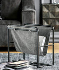 Heavy Duty Iron Magazine Rack With Durable Canvas Pockets Solid Floor Standing Organizer in living room setting.