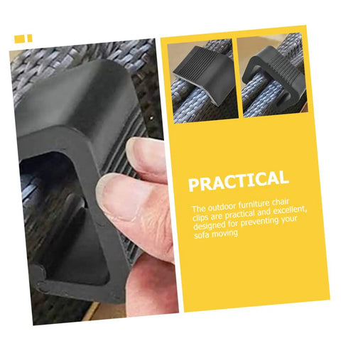 Person holding Zerodeko 10Pcs Outdoor Wicker Clips Rattan Sofa Fasteners for securing wicker seating, black plastic clip.
