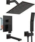 Shower System With Wall Mounted Rain Head 8 Inch Tub Spout And Handle Combo Faucet Set With Valve Included Oil Rubbed Bronze Finish Brass