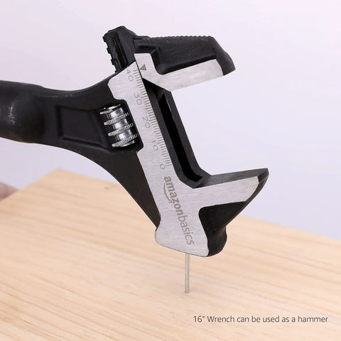 Two Piece Built Tough Heavy Duty Adjustable Wrench Set With 12 Inch Spud Wrench and 16 Inch Reversible Jaw Spud Wrench hammering a nail