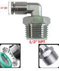 Heavy Duty 304 Stainless Steel 90 Degree Elbow Fittings, 1/4 Inch Tube OD to 1/2 Inch NPT Thread, Push-To-Connect Air Fittings
